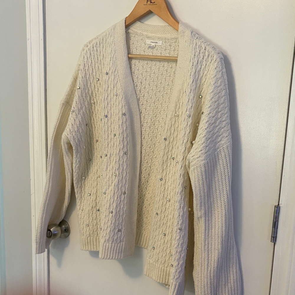 Maurices Cream Open-Front Cardigan